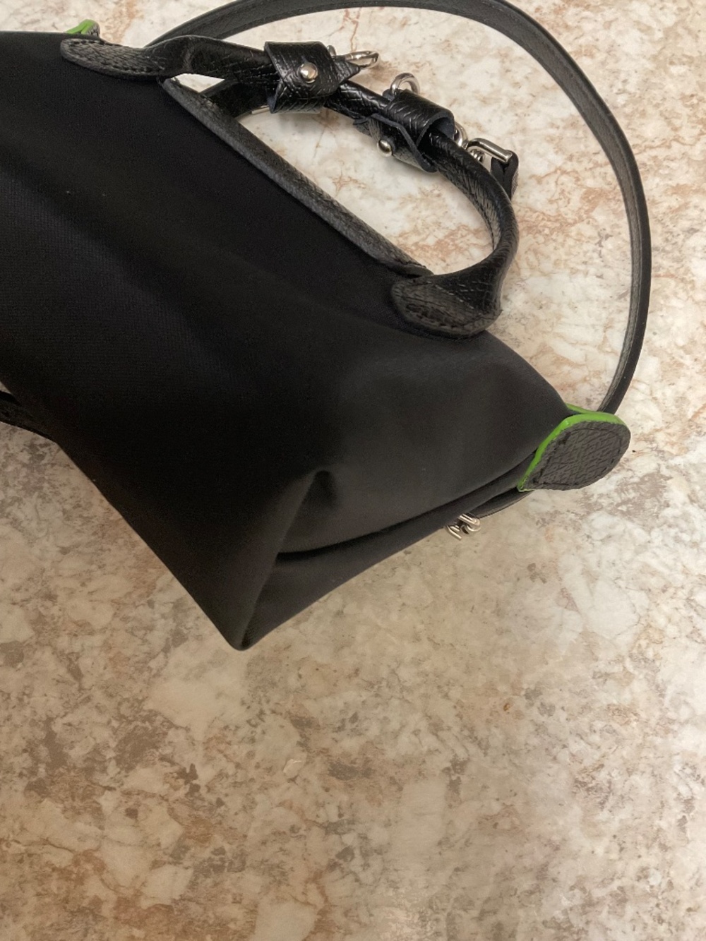 Longchamp Black Crossbody Top-Handle Bag with Lime Details , made in France - Picture 8 of 11